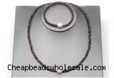 CFN630 4mm faceted round bronzite & potato white freshwater pearl jewelry set