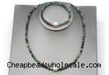 CFN645 4mm faceted round ruby zoisite & potato white freshwater pearl jewelry set