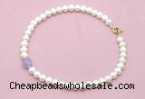 CFN701 9mm - 10mm potato white freshwater pearl & lavender amethyst necklace