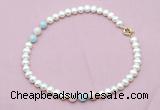 CFN717 9mm - 10mm potato white freshwater pearl & morganite necklace