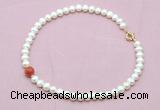 CFN736 9mm - 10mm potato white freshwater pearl & fire agate necklace