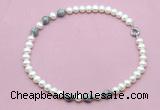 CFN760 9mm - 10mm potato white freshwater pearl & grey picture jasper necklace