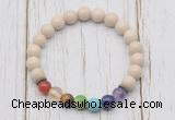 CGB6230 8mm white fossil jasper 7 chakra beaded mala stretchy bracelets