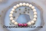 CGB6475 8mm round matte white fossil jasper & red tiger eye beaded bracelets