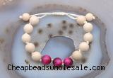 CGB6664 10mm round white fossil jasper & red tiger eye adjustable bracelets