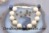 CGB6727 12mm round white fossil jasper & sodalite adjustable bracelets
