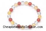 CGB8017 8mm citrine, white crystal & red agate beaded stretchy bracelets