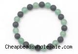 CGB8063 8mm green aventurine & black lava beaded stretchy bracelets