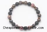 CGB8132 8mm rhodonite, black lava & hematite power beads bracelet