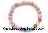 CGB8307 8mm matte pink wooden jasper 7 chakra beaded mala stretchy bracelets