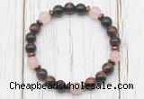 CGB8471 8mm red tiger eye, rose quartz & hematite power beads bracelet