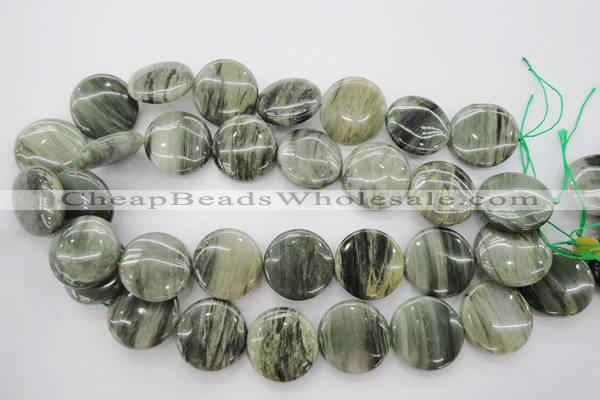 CGH23 15.5 inches 25mm flat round green hair stone beads wholesale
