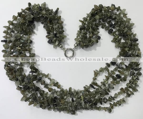 CGN729 19.5 inches stylish 6 rows labradorite chips necklaces