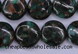CGO143 15.5 inches 18mm flat round gold green color stone beads