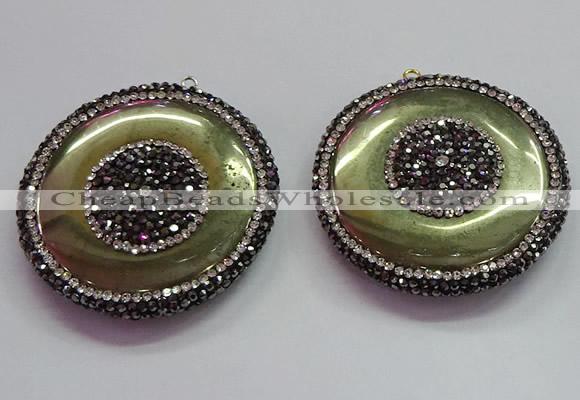 CGP1583 45mm coin pyrite gemstone pendants wholesale