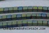 CHE444 15.5 inches 3*3mm cube matte plated hematite beads wholesale