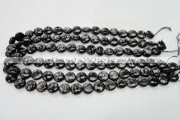 CHS61 15.5 inches 12mm flat round natural hypersthene beads