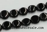 CJB20 16 inches 10mm flat round natural jet gemstone beads wholesale