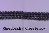CLB370 15.5 inches 4mm round matte black labradorite beads