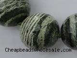 CLS11 15.5 inches 30mm faceted round large green silver line jasper beads