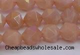 CMS1133 15.5 inches 10mm faceted nuggets peach moonstone beads