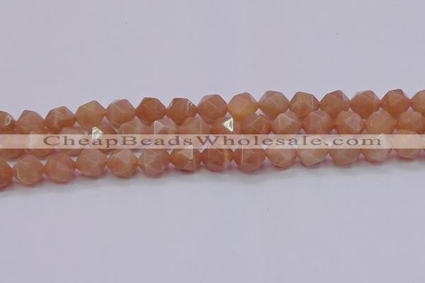 CMS1134 15.5 inches 12mm faceted nuggets peach moonstone beads