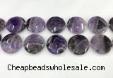 CNA1212 15.5 inches 40mm faceted coin amethyst gemstone beads