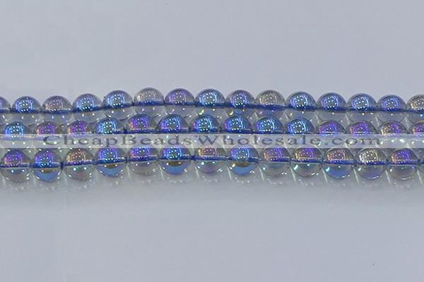 CNC592 15.5 inches 14mm round plated natural white crystal beads