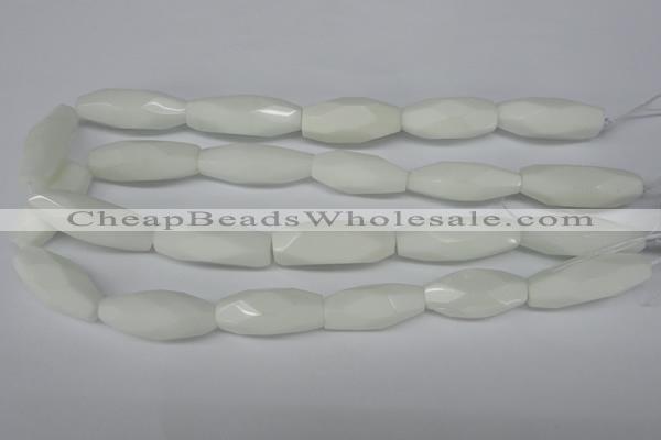 CNG591 12*30mm - 13*32mm faceted rice white porcelain nugget beads