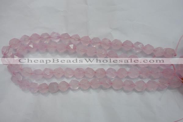 CNG921 15 inches 12mm faceted nuggets rose quartz beads
