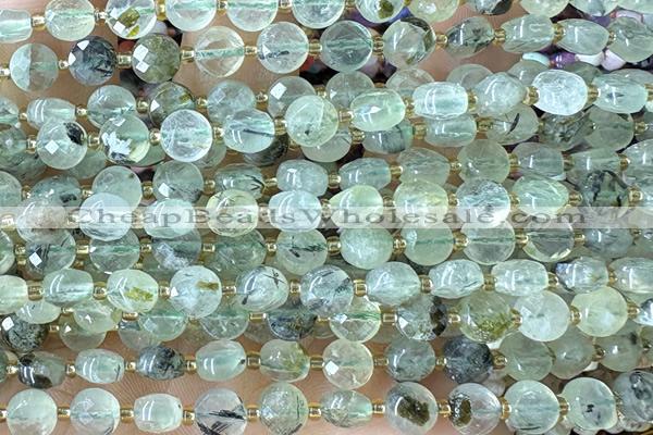COIN159 15 inches 6mm faceted coin green rutilated quartz beads