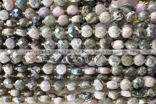 COIN171 15 inches 6mm faceted coin rhodonite gemstone beads