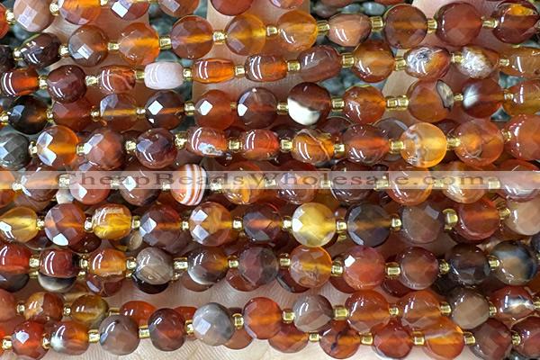 COIN176 15 inches 6mm faceted coin red agate beads