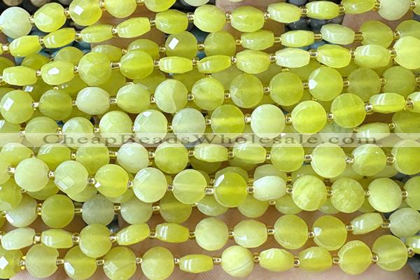 COIN182 15 inches 6mm faceted coin jade gemstone beads