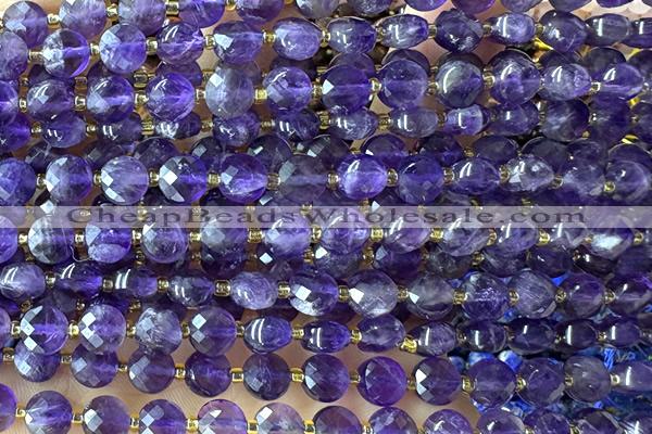 COIN202 15 inches 6mm faceted coin amethyst gemstone beads