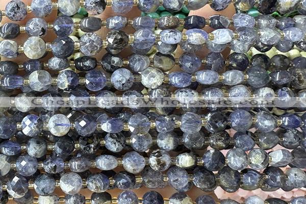 COIN205 15 inches 6mm faceted coin iolite gemstone beads