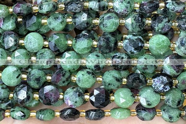 COIN234 15 inches 8mm faceted coin ruby zoisite beads