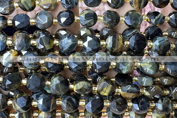 COIN256 15 inches 8mm faceted coin tiger eye gemstone beads