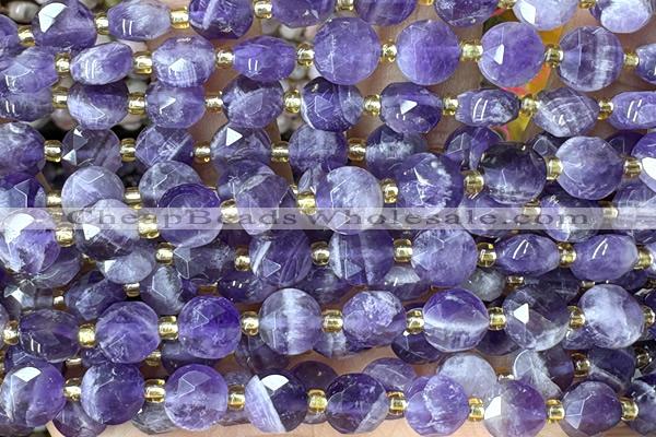 COIN259 15 inches 8mm faceted coin amethyst gemstone beads