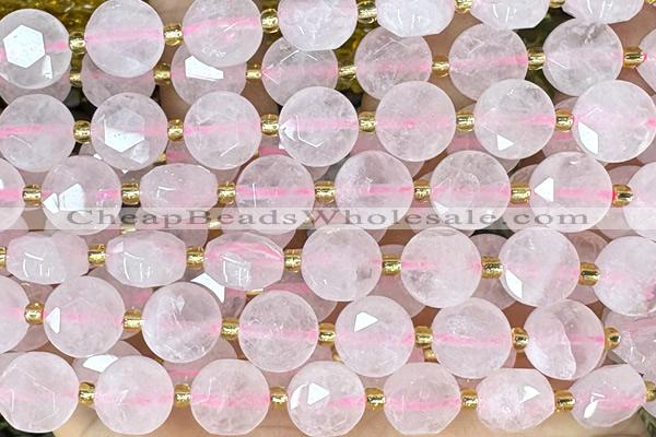 COIN274 15 inches 10mm faceted coin rose quartz beads