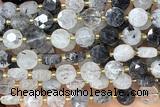 COIN279 15 inches 10mm faceted coin black rutilated quartz beads
