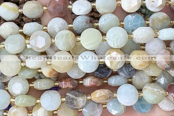 COIN280 15 inches 10mm faceted coin amazonite gemstone beads
