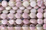 COIN282 15 inches 10mm faceted coin pink wooden jasper gemstone beads