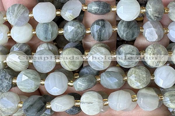 COIN283 15 inches 10mm faceted coin seaweed quartz gemstone beads
