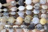 COIN285 15 inches 10mm faceted coin bamboo leaf agate beads
