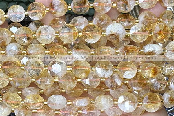 COIN295 15 inches 10mm faceted coin citrine gemstone beads