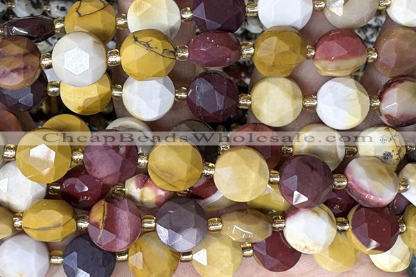 COIN298 15 inches 10mm faceted coin mookaite gemstone beads