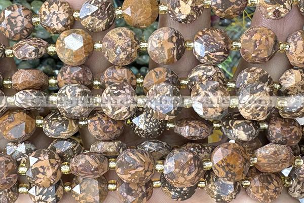COIN307 15 inches 10mm faceted coin elephant blood jasper beads