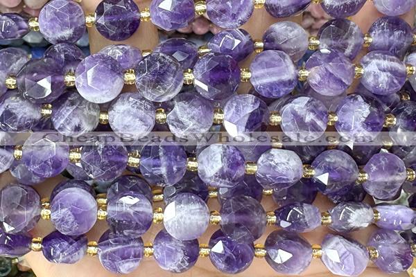 COIN318 15 inches 10mm faceted coin amethyst gemstone beads