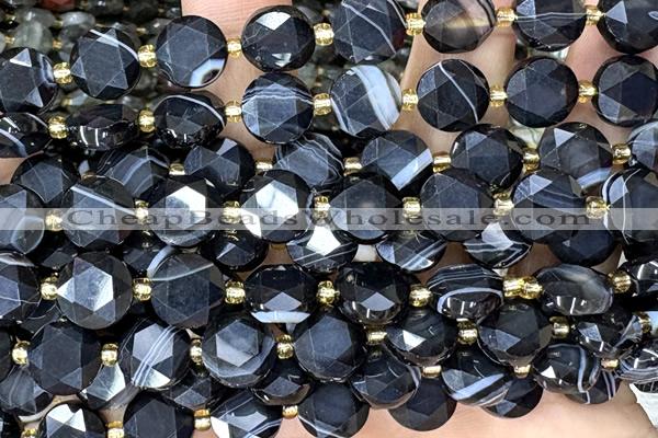 COIN320 15 inches 10mm faceted coin banded agate beads